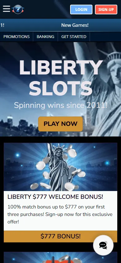 Liberty Slots Casino mobile games screen
