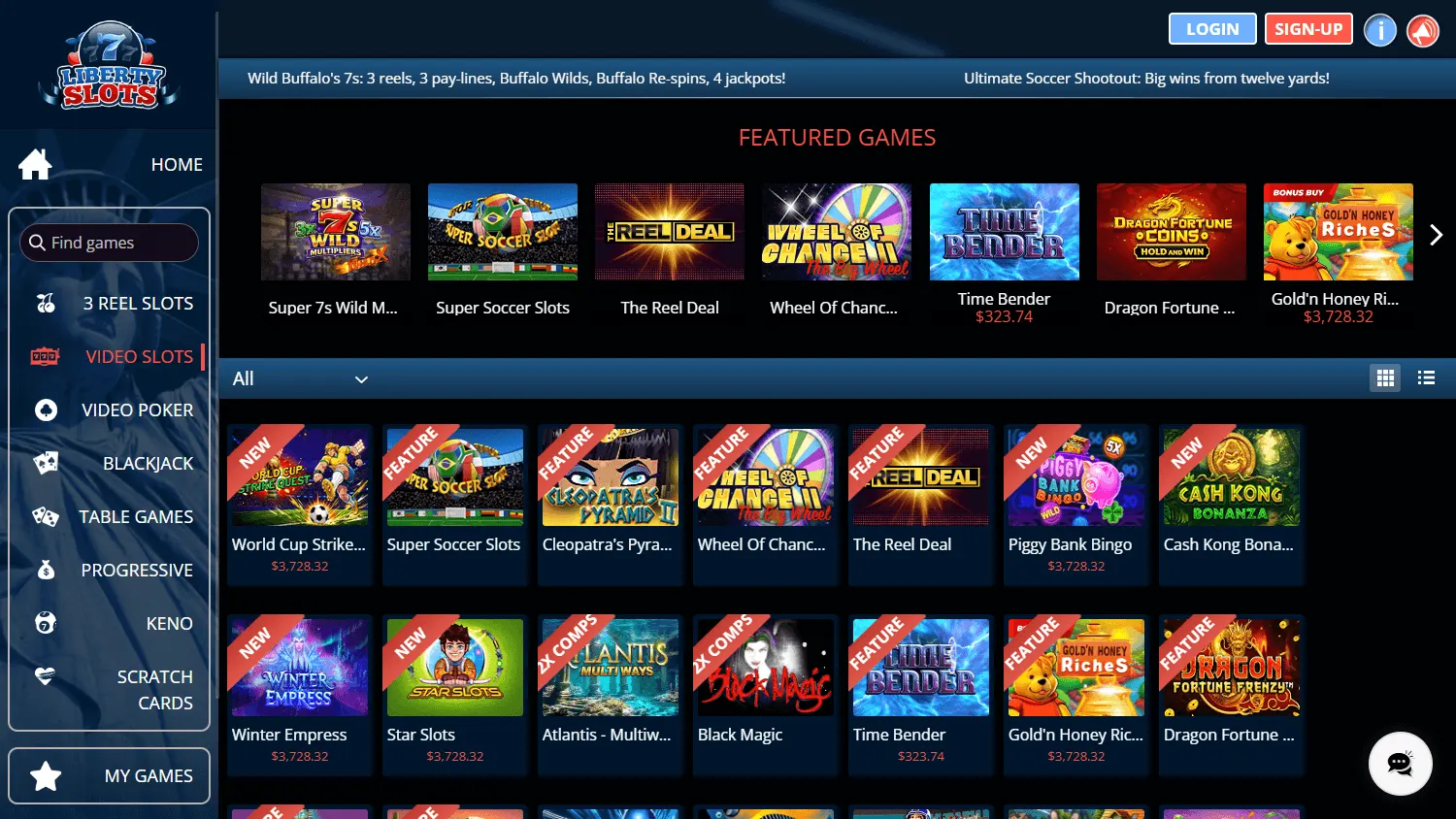 Liberty Slots Casino desktop game library