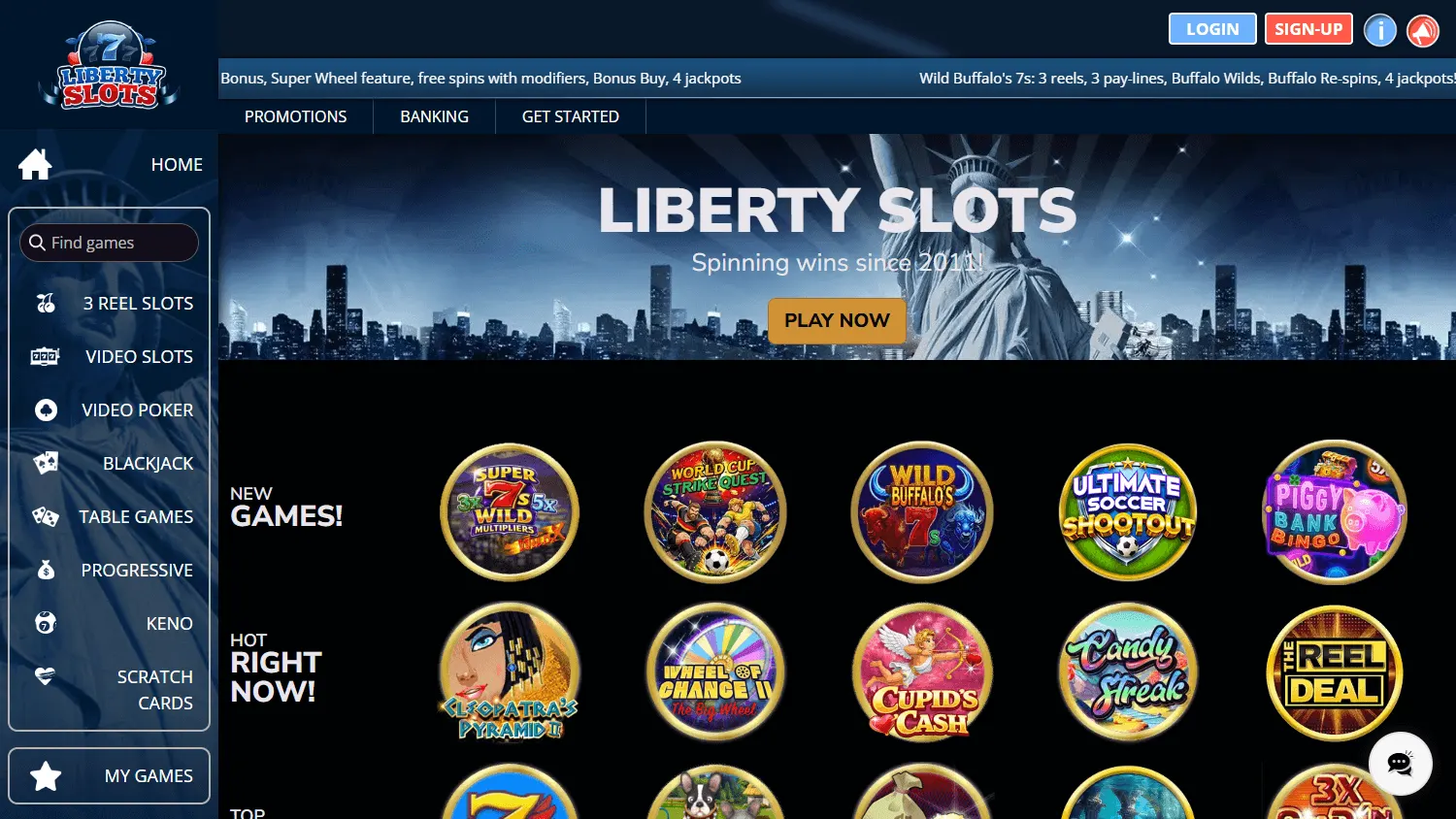 Liberty Slots Casino desktop games screen